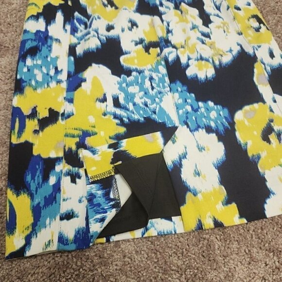 Lysse Charity Pencil Skirt Navy Yellow Abstract Floral Elastic Waist Medium - Picture 6 of 6